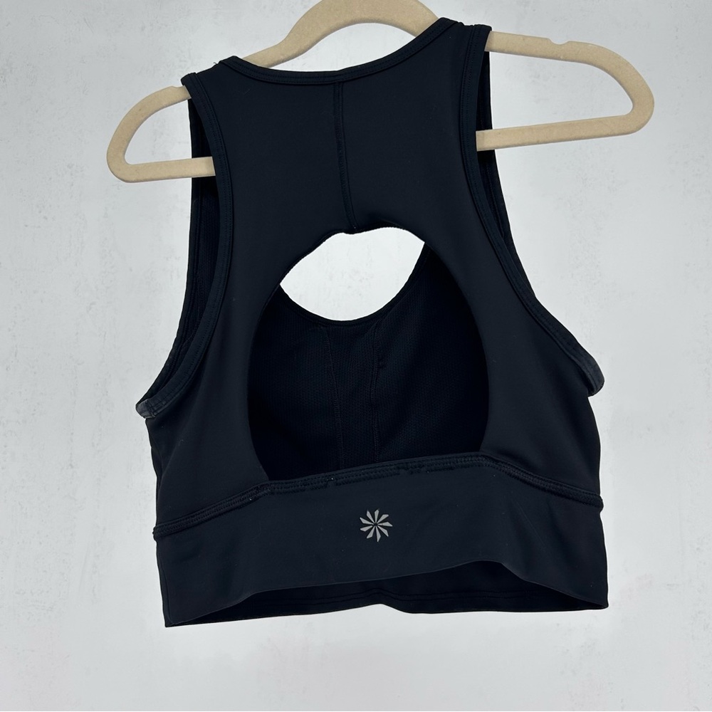 Athleta Black High Neck Open Back Longline Sports Bra Top size small EUC